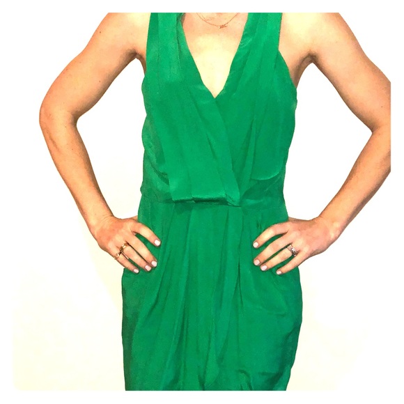 green silk cocktail dress